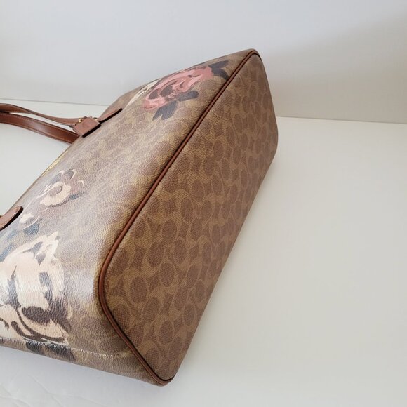 Coach CZ180 Signature Rose Gallery Tote Top Zip Handbag Tan Multi - Picture 6 of 7